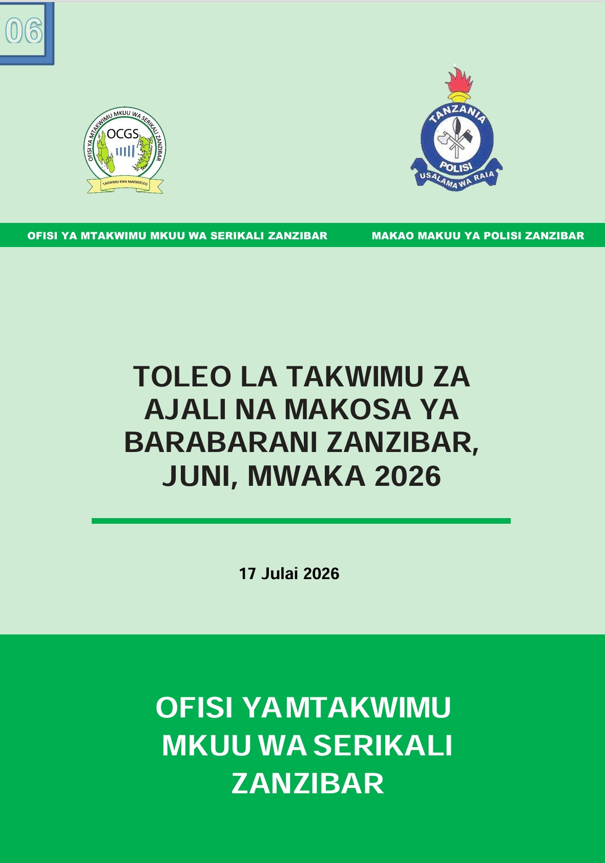 TOLEO LA TAKWIMU ZA AJALI BARABARANI MWEZI, JUNI 2026 image