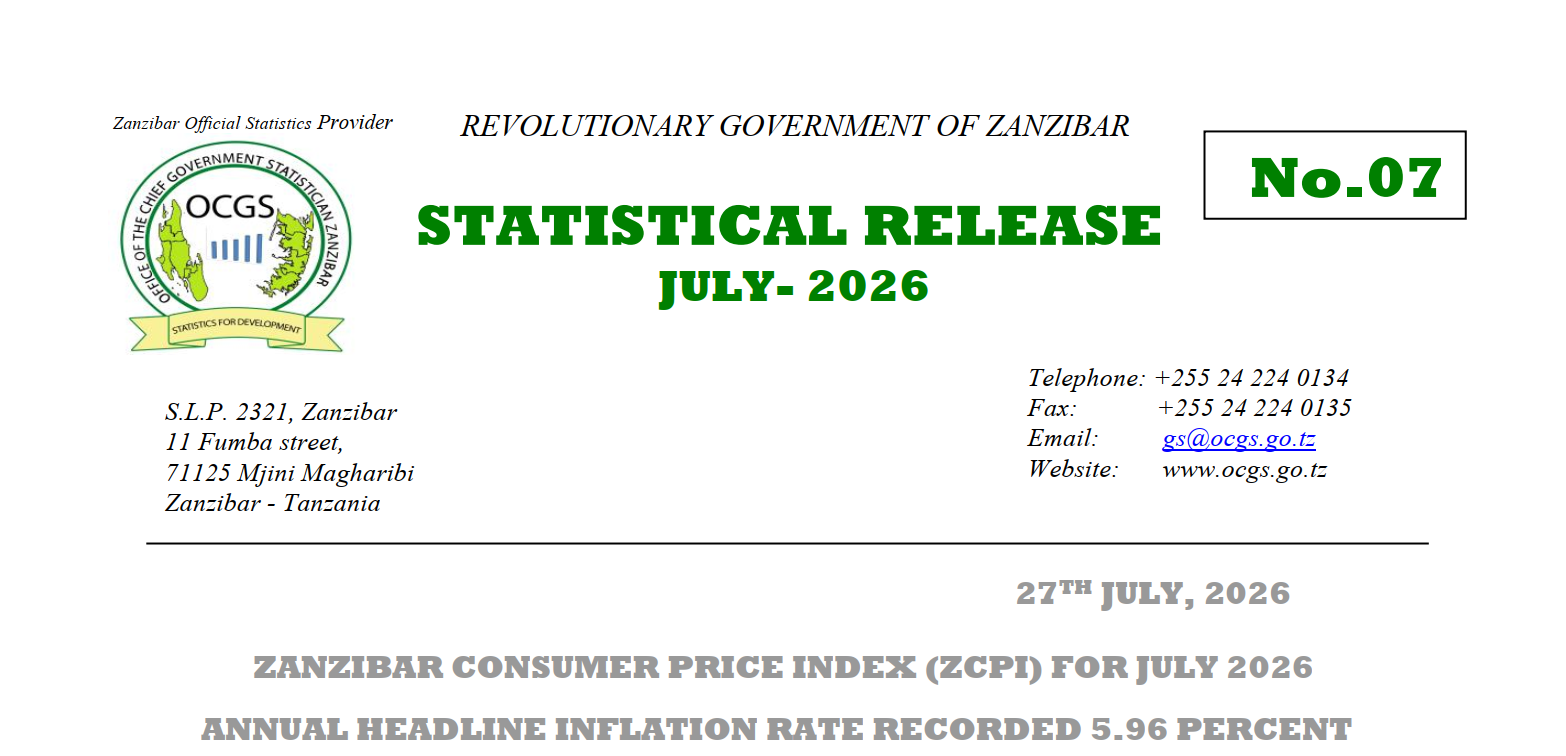 ZANZIBAR CONSUMER PRICE INDEX, JULY 2026 image